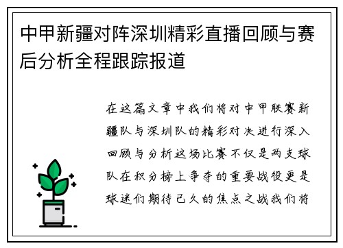 中甲新疆对阵深圳精彩直播回顾与赛后分析全程跟踪报道